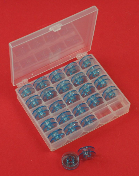 Spulenbox mit 25 Spulen für Pfaff / Gritzner Nähmaschine Plastik - (Blau)