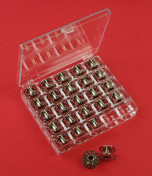 Spulenbox mit 25 Stück CB-Spule (11-Loch) Metall / Unterfadenspule